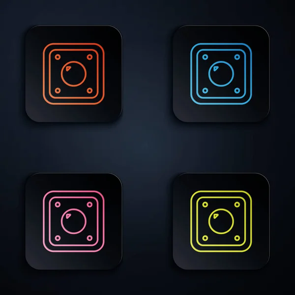 Color neon line Electric light switch icon isolated on black background. On and Off icon. Dimmer light switch sign. Concept of energy saving. Set icons in square buttons. Vector Illustration — Stock Vector