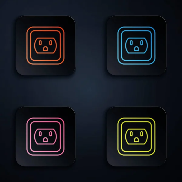 Color neon line Electrical outlet in the USA icon isolated on black background. Power socket. Set icons in square buttons. Vector Illustration — 스톡 벡터
