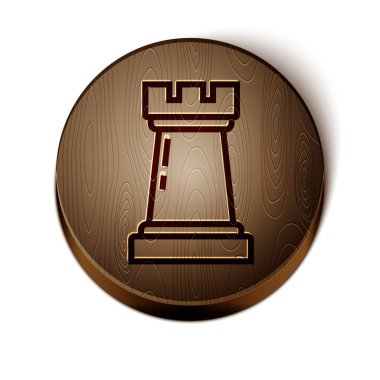 Kahverengi çizgi iş stratejisi simgesi beyaz arkaplanda izole edildi. Satranç sembolü. Oyun, yönetim, finans. Tahta daire düğmesi. Vektör İllüstrasyonu