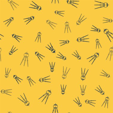 Mavi çizgi uydu simgesi sarı arkaplandaki pürüzsüz deseni izole etti. Vektör İllüstrasyonu