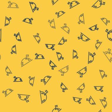 Bayrak simgesine sahip mavi çizgi gezegeni sarı arka planda izole edilmiş pürüzsüz desen. Vektör İllüstrasyonu