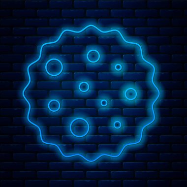 Parlak neon çizgili kurabiye ya da çikolata ikonlu bisküvi tuğla duvar arkasında izole edilmiş. Vektör İllüstrasyonu