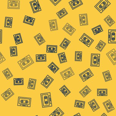 Mavi çizgi Retro ses kaset ikonu sarı arkaplanda izole edilmiş kusursuz desen. Vektör İllüstrasyonu