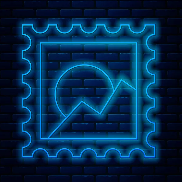 Parlayan neon çizgisi görüntü ikonu tuğla duvar arka planında izole edilmiş. Vektör İllüstrasyonu — Stok Vektör