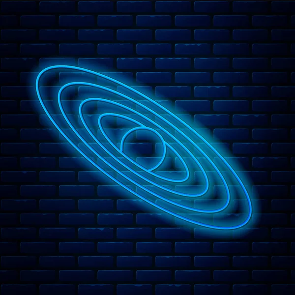 Glowing neon line Planet icon isolated on brick wall background. Vector Illustration — Stock Vector