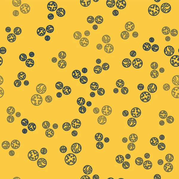 Blå linje Planet ikon isolerad sömlös mönster på gul bakgrund. Vektor Illustration — Stock vektor