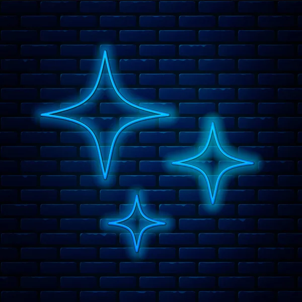 Brillante línea de neón Icono estrella cayendo aislado en el fondo de la pared de ladrillo. Estrella fugaz con rastro estelar. Meteoroide, meteorito, cometa, asteroide, estrella icono. Ilustración vectorial — Archivo Imágenes Vectoriales