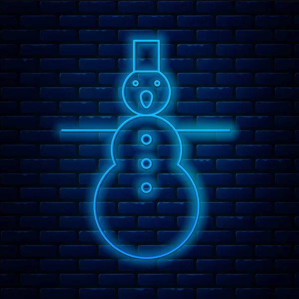 Ligne lumineuse néon icône bonhomme de neige de Noël isolé sur fond de mur de briques. Joyeux Noël et bonne année. Illustration vectorielle — Image vectorielle