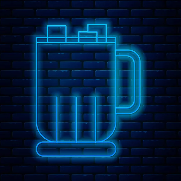 Glühende Neon-Linie heiße Schokolade Tasse mit Marshmallows-Symbol isoliert auf Backstein-Wand-Hintergrund. Frohe Weihnachten und ein gutes neues Jahr. Vektorillustration — Stockvektor