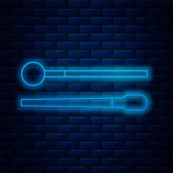 Glödande neon linje Trumpinnar ikon isolerad på tegel vägg bakgrund. Musikinstrument. Vektor Illustration — Stock vektor
