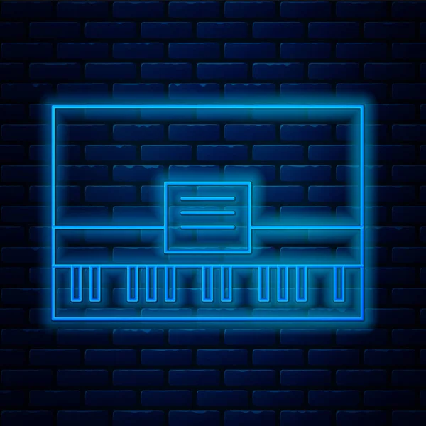 Glowing neon line Piano icon isolated on brick wall background. Musical instrument. Vector Illustration — 스톡 벡터