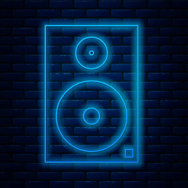 Glowing neon line Stereo speaker icon isolated on brick wall background. Suara speaker sistem. Ikon musik. Peralatan speaker musik kolom bass. Ilustrasi Vektor - Stok Vektor