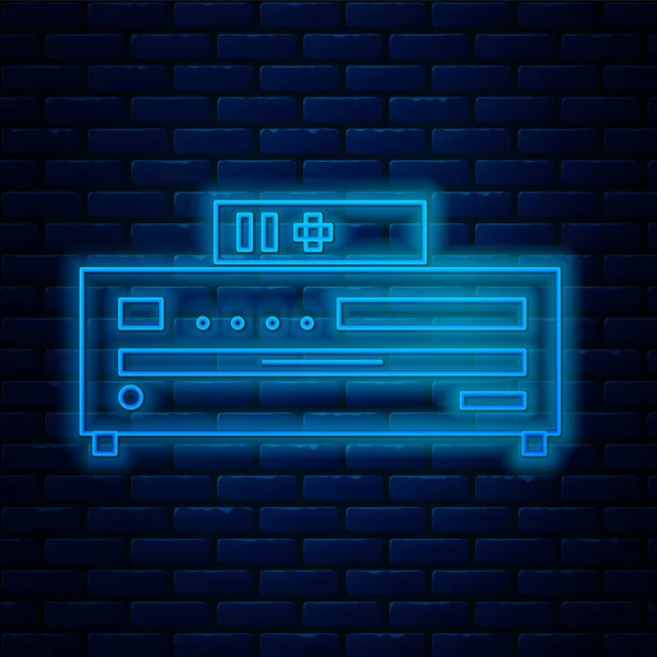 Leuchtende Neon-Line-Musik-CD-Player-Symbol isoliert auf Backsteinwand Hintergrund. tragbares Musikgerät. Vektorillustration — Stockvektor