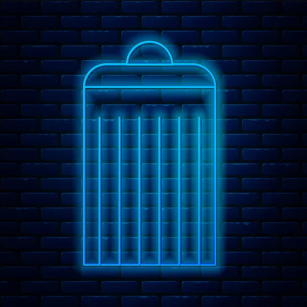 Linha de néon brilhante ícone da lata de lixo isolado no fundo da parede de tijolo. Sinal de lixeira. Ícone da cesta de reciclagem. Ícone de lixo do escritório. Ilustração vetorial — Vetor de Stock