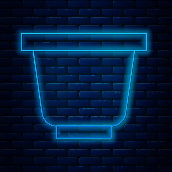 Glowing neon line Flower pot icon isolated on brick wall background. Vector Illustration — 스톡 벡터