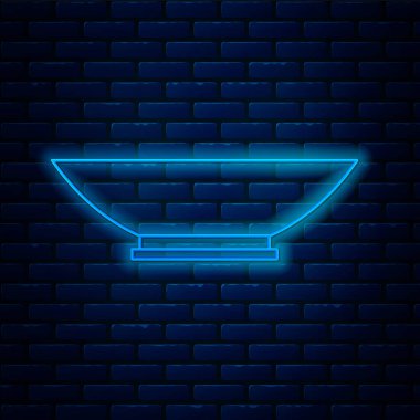Parlayan neon hattı bovling ikonu tuğla duvar arkasında izole edilmiş. Vektör İllüstrasyonu