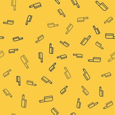 Mavi çizgi Et Helikopteri simgesi sarı arkaplanda pürüzsüz desen izole etti. Et için mutfak bıçağı. Kasap bıçağı. Vektör İllüstrasyonu