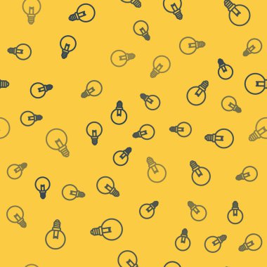 Fikir ikonu kavramına sahip mavi çizgi lambası sarı arkaplanda izole edilmiş pürüzsüz desen. Enerji ve fikir sembolü. İlham konsepti. Vektör İllüstrasyonu