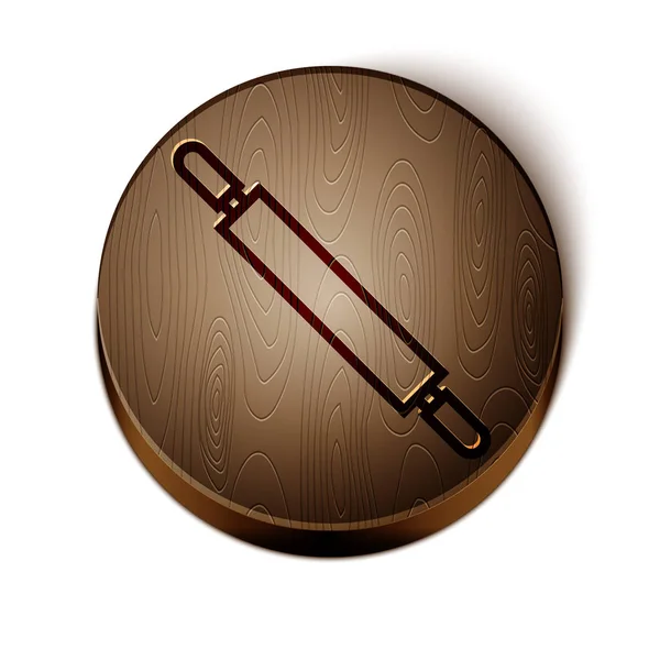 Línea marrón Icono de rodillo aislado sobre fondo blanco. Botón círculo de madera. Ilustración vectorial — Vector de stock