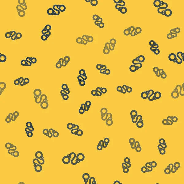 Menottes ligne bleue icône isolé motif sans couture sur fond jaune. Illustration vectorielle — Image vectorielle