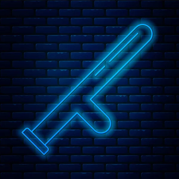 Glowing neon line Police rubber baton icon isolated on brick wall background. Rubber truncheon. Police Bat. Police equipment. Vector Illustration — Stock Vector