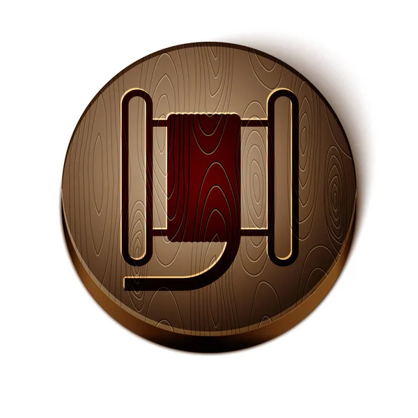 Cable eléctrico de alambre de línea marrón en un carrete o icono de tambor aislado sobre fondo blanco. Botón círculo de madera. Ilustración vectorial — Archivo Imágenes Vectoriales
