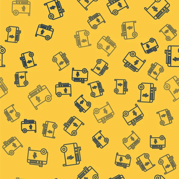 Blue line Portable power electric generator icon isolated seamless pattern on yellow background. Industrial and home immovable power generator. Vector Illustration — 스톡 벡터