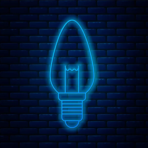Glowing neon line Light bulb with concept of idea icon isolated on brick wall background. Energy and idea symbol. Inspiration concept. Vector Illustration — Stock Vector