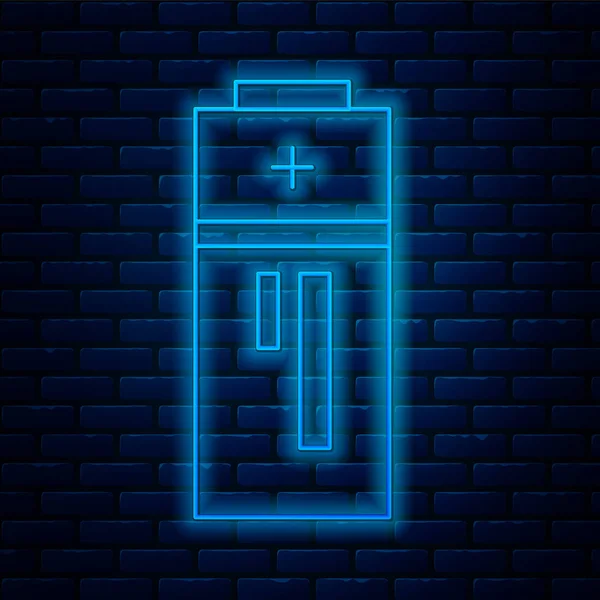 Linea neon incandescente icona batteria isolata su sfondo muro di mattoni. Simbolo fulmine. Illustrazione vettoriale — Vettoriale Stock