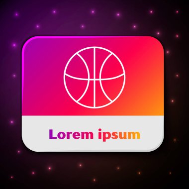 Siyah arka planda beyaz çizgi basketbol ikonu izole edildi. Spor sembolü. Dikdörtgen renk düğmesi. Vektör İllüstrasyonu