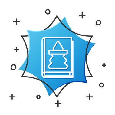 Beyaz çizgi Noel kitabı kapağı ya da beyaz arka planda izole edilmiş broşür ikonu. Mutlu Noeller ve mutlu yıllar. Mavi altıgen düğmesi. Vektör İllüstrasyonu