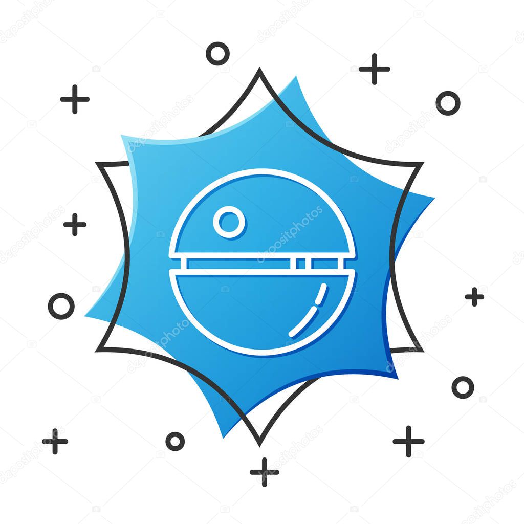 White line Death star icon isolated on white background. Blue hexagon button. Vector Illustration