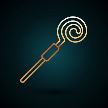 Altın çizgili baston simgesi koyu mavi arka planda izole edilmiş. Aziz Patrick gününüz kutlu olsun. Vektör İllüstrasyonu