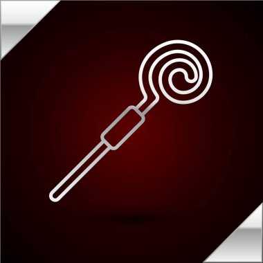 Gümüş çizgili baston simgesi koyu kırmızı arka planda izole edilmiş. Aziz Patrick gününüz kutlu olsun. Vektör İllüstrasyonu