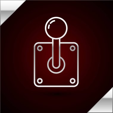 Oyun makinesi simgesi için gümüş çizgili Joystick koyu kırmızı arka planda izole edilmiş. Joystick oyun alanı. Vektör İllüstrasyonu