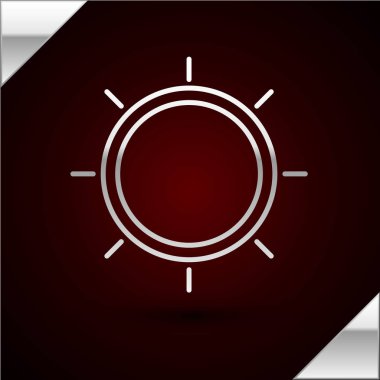 Gümüş çizgili Sun simgesi koyu kırmızı arkaplanda izole edildi. Vektör İllüstrasyonu