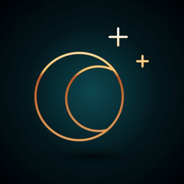 Altın çizgili Ay ve yıldızların simgesi koyu mavi arkaplanda izole edilmiş. Vektör İllüstrasyonu