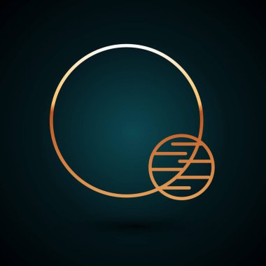 Koyu mavi arka planda izole edilmiş altın çizgili gezegen simgesi. Vektör İllüstrasyonu