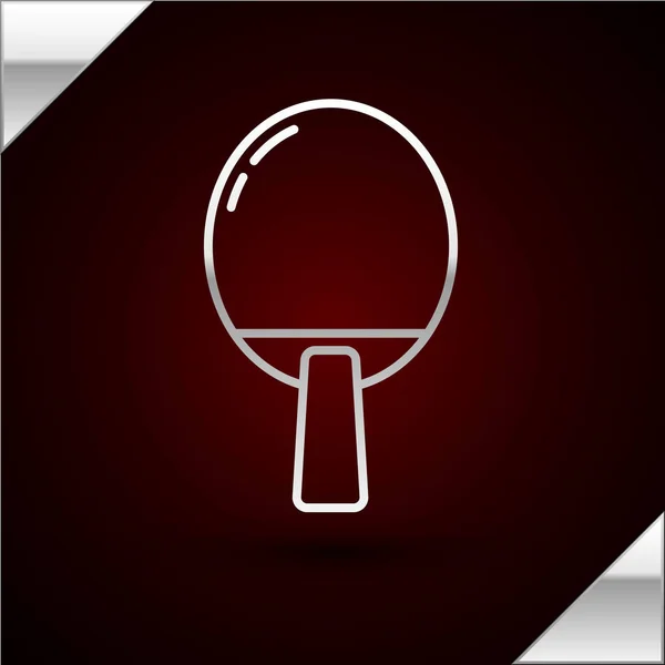 Raqueta de línea de plata para jugar al tenis de mesa icono aislado sobre fondo rojo oscuro. Ilustración vectorial — Archivo Imágenes Vectoriales