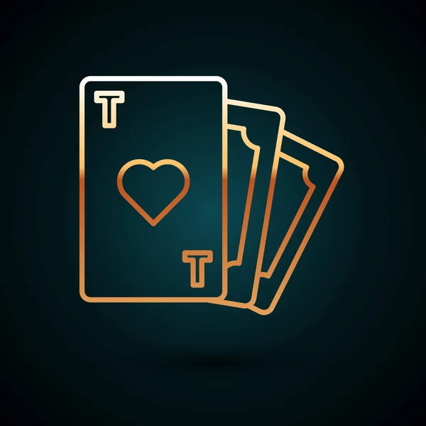 Gold line Playing card with heart symbol icon isolated on dark blue background. Casino gambling. Vector Illustration — Stok Vektör