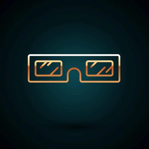 Goldene Linie 3D-Kinobrille Icon isoliert auf dunkelblauem Hintergrund. Vektorillustration — Stockvektor