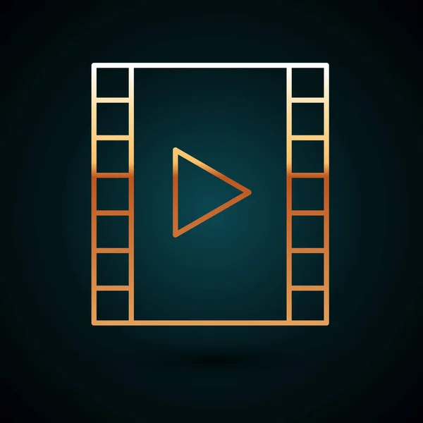 Goldene Linie spielen Video-Symbol isoliert auf dunkelblauem Hintergrund. Filmstreifen mit Spielzeichen. Vektorillustration — Stockvektor