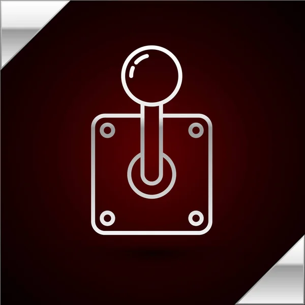 Silberliniensteuerknüppel für Arcade-Maschinensymbol isoliert auf dunkelrotem Hintergrund. Joystick-Gamepad. Vektorillustration — Stockvektor