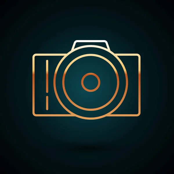 Linha dourada Ícone da câmera fotográfica isolado no fundo azul escuro. Ícone da câmara fotográfica. Ilustração vetorial — Vetor de Stock