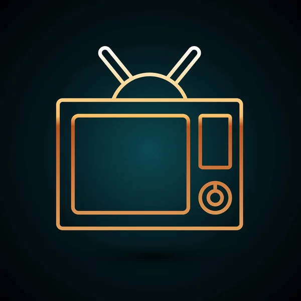 Złota linia ikona TV izolowana na ciemnoniebieskim tle. Znak telewizyjny. Ilustracja wektora — Wektor stockowy