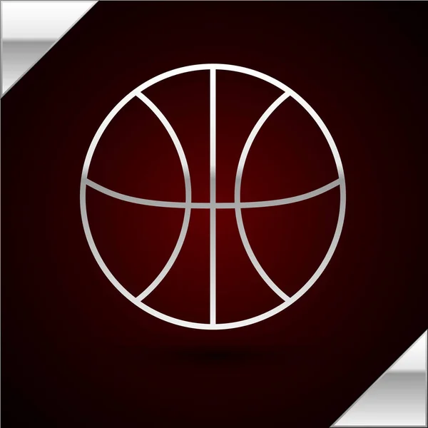 暗い赤の背景に隔離されたシルバーラインバスケットボールのアイコン。スポーツシンボル。ベクターイラスト — ストックベクタ