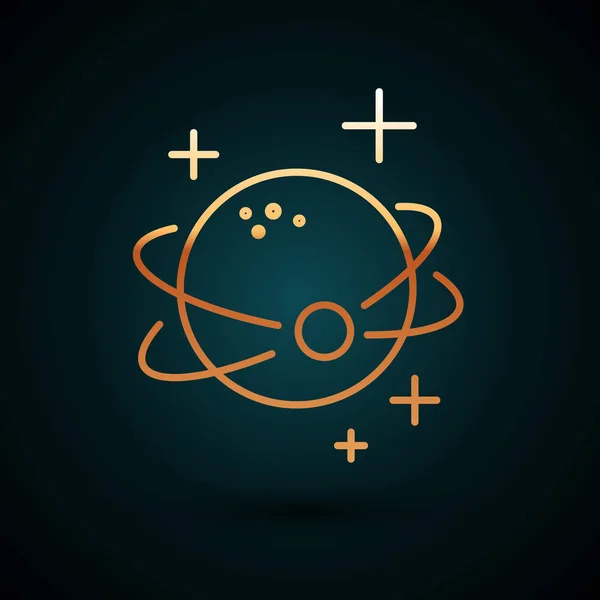 Icono Planeta de línea dorada aislado sobre fondo azul oscuro. Ilustración vectorial — Vector de stock
