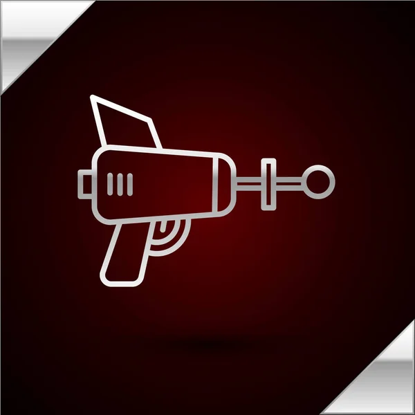 Silver line Ray gun icon isolated on dark red background. Laser weapon. Space blaster. Vector Illustration — Stock Vector