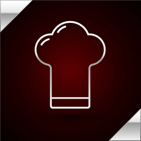 Silver line Chef hat icon isolated on dark red background. Cooking symbol. Cooks hat. Vector Illustration — Stock Vector