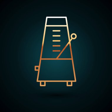 Koyu mavi arka planda izole edilmiş sarkacı hareket halinde olan klasik bir Metronom. Müzik ve ritim mekanizması. Vektör İllüstrasyonu